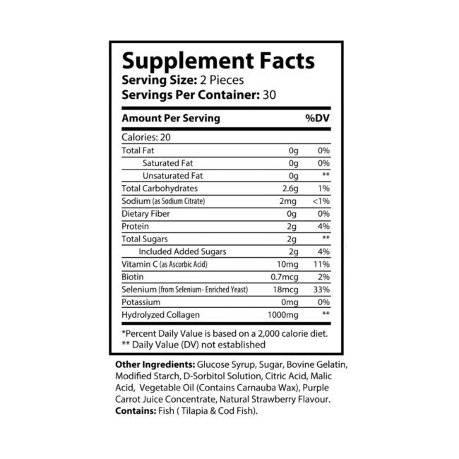 Glow Collagen Gummies | Type I & III Peptides + Vitamin C & Biotin (60 Gummies) - Image 6